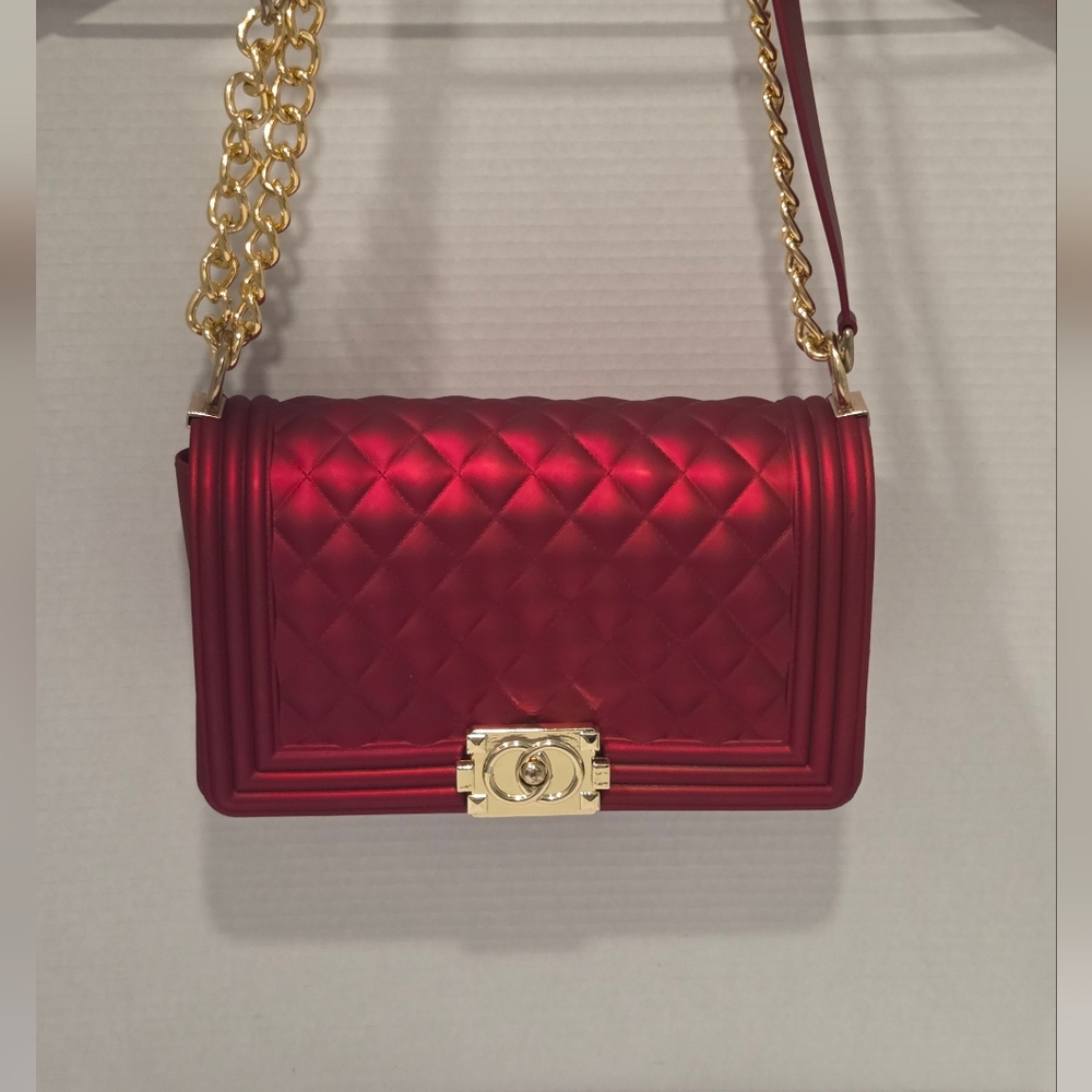 NWOT ToyBoy Quilted Matte Jelly Red Bag with Gold Chain